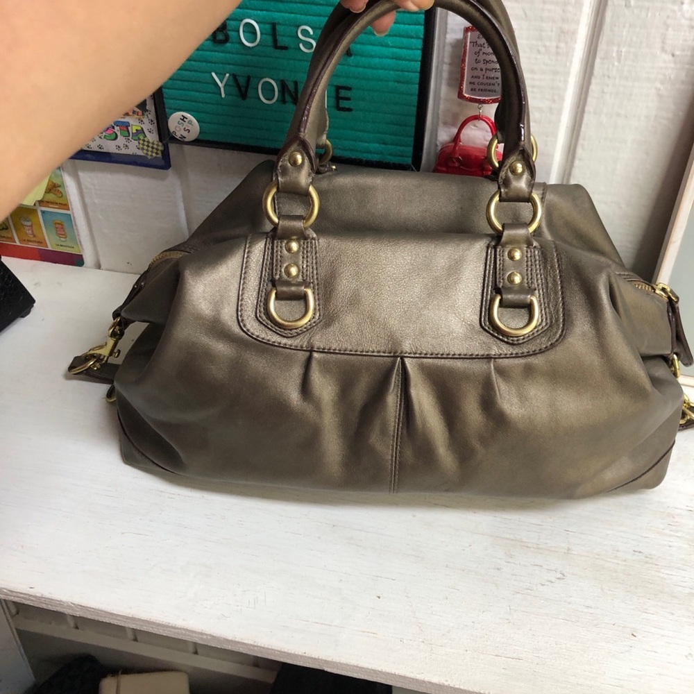 Coach Metallic Bronze Ashley Satchel Handbag Purse Shoulder Strap F15447 - Picture 3 of 16